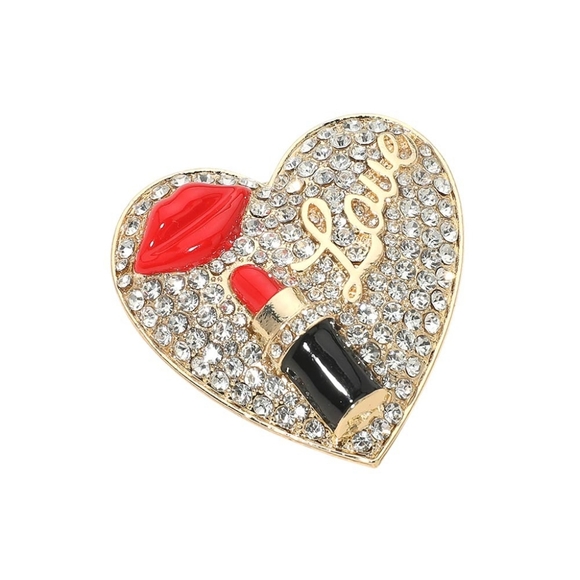 Jewelry - Lipstick Heart Glass Stone Pin Brooch